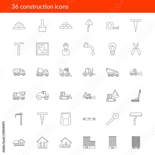 Vector outline construction icons on white background