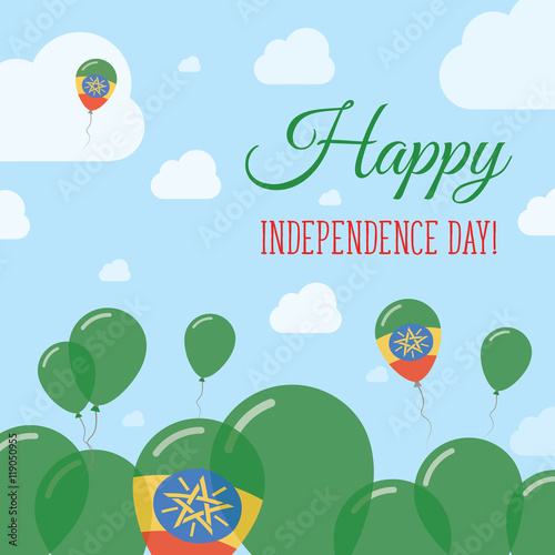 Ethiopia Independence Day Flat Patriotic Design. Ethiopian Flag Balloons. Happy National Day Vector Card.