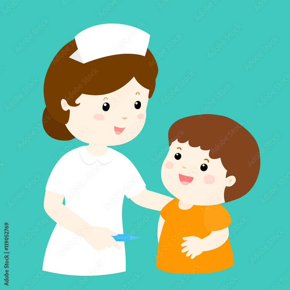 smiley nurse talk to boy vector