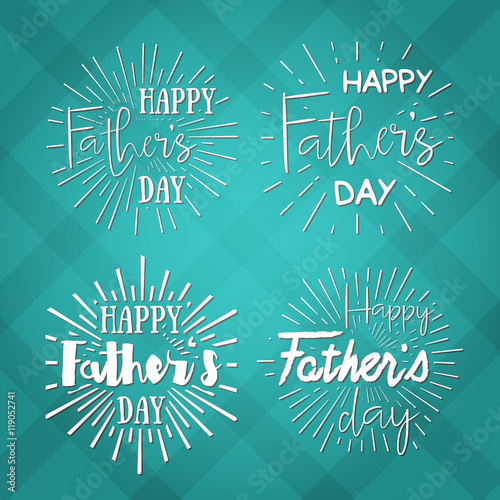 Happy Father s Day calligraphic vector design element. Vintage Typographical retro logo. Happy Fathers Day vintage lettering invitation labels with rays.