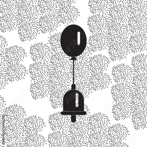 Back to School and Education vector flat icon in black and white style bell and balloon