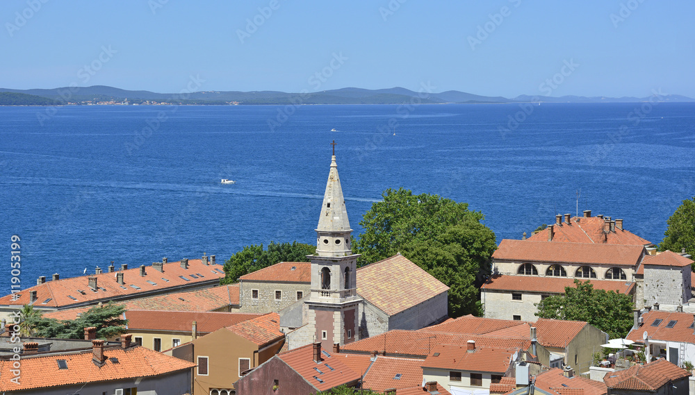 The historic coastal Croatian city of Zadar, viewed from the top of St Anastasia's Cathedral.

