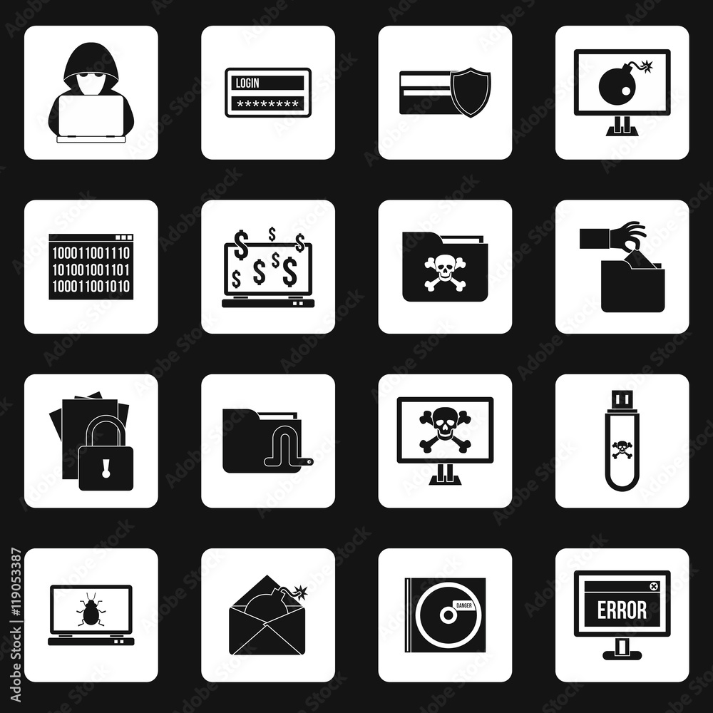 Hacking icons set in simple style. Computer security set collection vector illustration Hacking icons set in simple style. Computer security set collection vector illustration