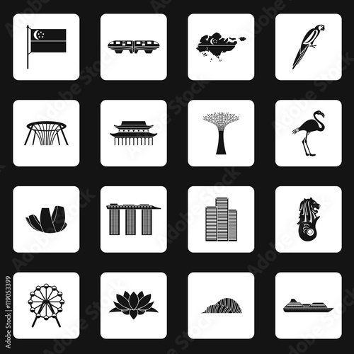 Singapore icons set in simple style. Singapore attractions set collection vector illustration