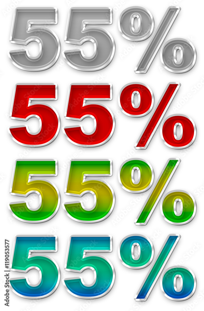 Percent 55 colorful icons symbols set JPEG