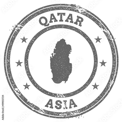 Qatar grunge rubber stamp map and text. Round textured country stamp with map outline. Vector illustration.