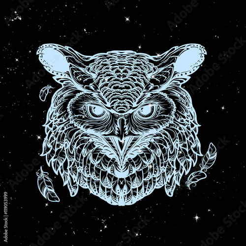 Owl sketch isolated on a nightsky background