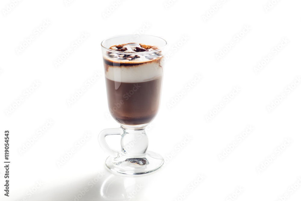 Irish coffee in glass isolated on white background Irish coffee in glass isolated on white background