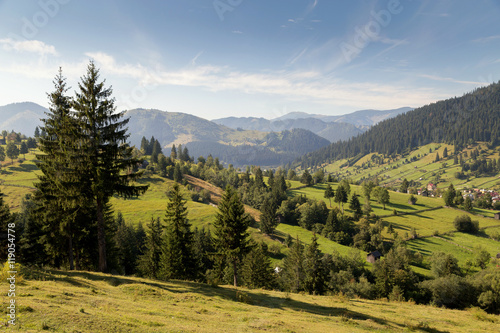 Beautiful summer landscape of the romanian village, in Bucovina