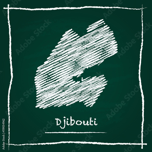 Djibouti outline vector map hand drawn with chalk on a green blackboard. Chalkboard scribble in childish style. White chalk texture on green background.