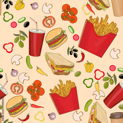 Fast food seamless pattern fast food seamless background vector
