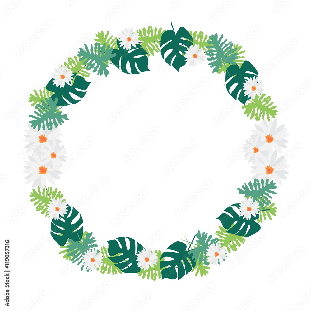 Daisy flowers with green leafs frame design; illustration for decoration Daisy flowers with green leafs frame design; illustration for decoration