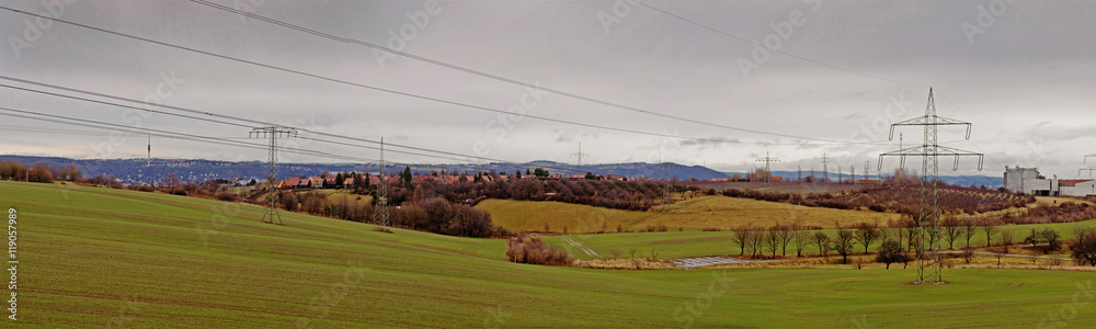 Panorama surrounded by green fields