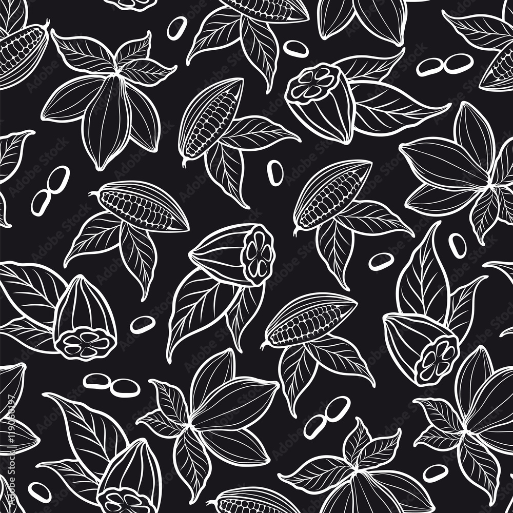 Black and white seamless pattern with cocoa beans. Vector illustration ...