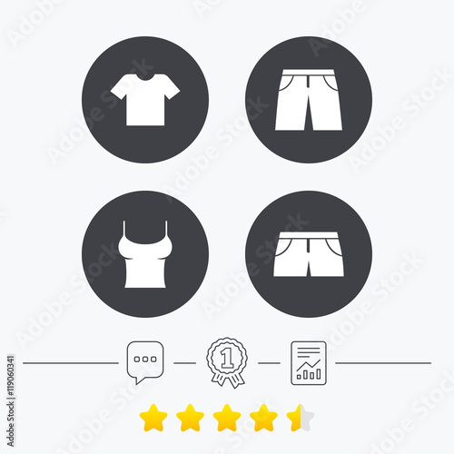 Clothes signs. T-shirt and pants with shorts.