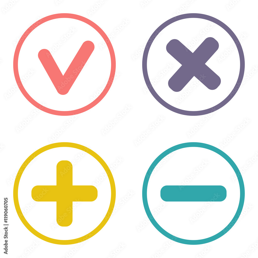 colored icons check marks cross, plus and minus colored icons check marks cross, plus and minus
