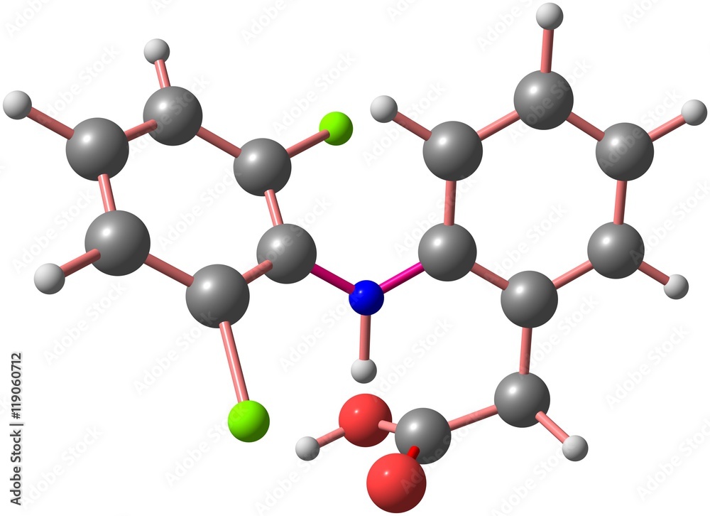 Diclofenac molecular structure isolated on white Diclofenac molecular structure isolated on white