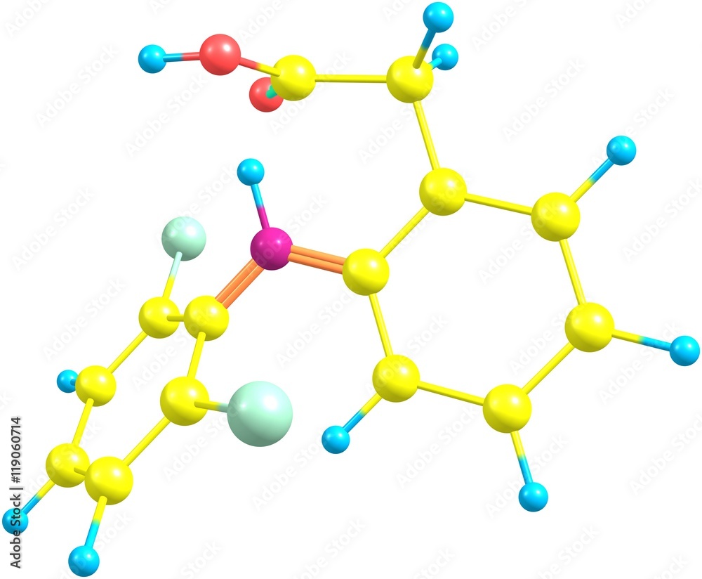 Diclofenac molecular structure isolated on white Diclofenac molecular structure isolated on white