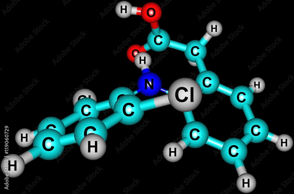 Diclofenac molecular structure isolated on black Diclofenac molecular structure isolated on black