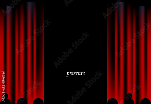 Cinema black background with red velvet curtain photo