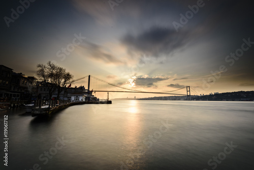 Istanbul Bosphorus sea and bridge on sunset time