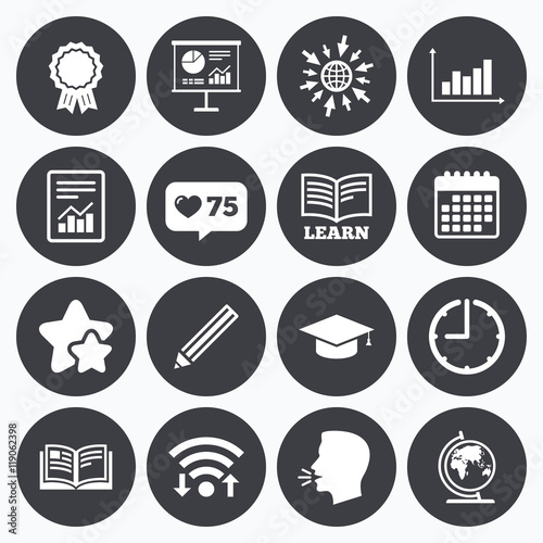 Education and study icon. Presentation signs.