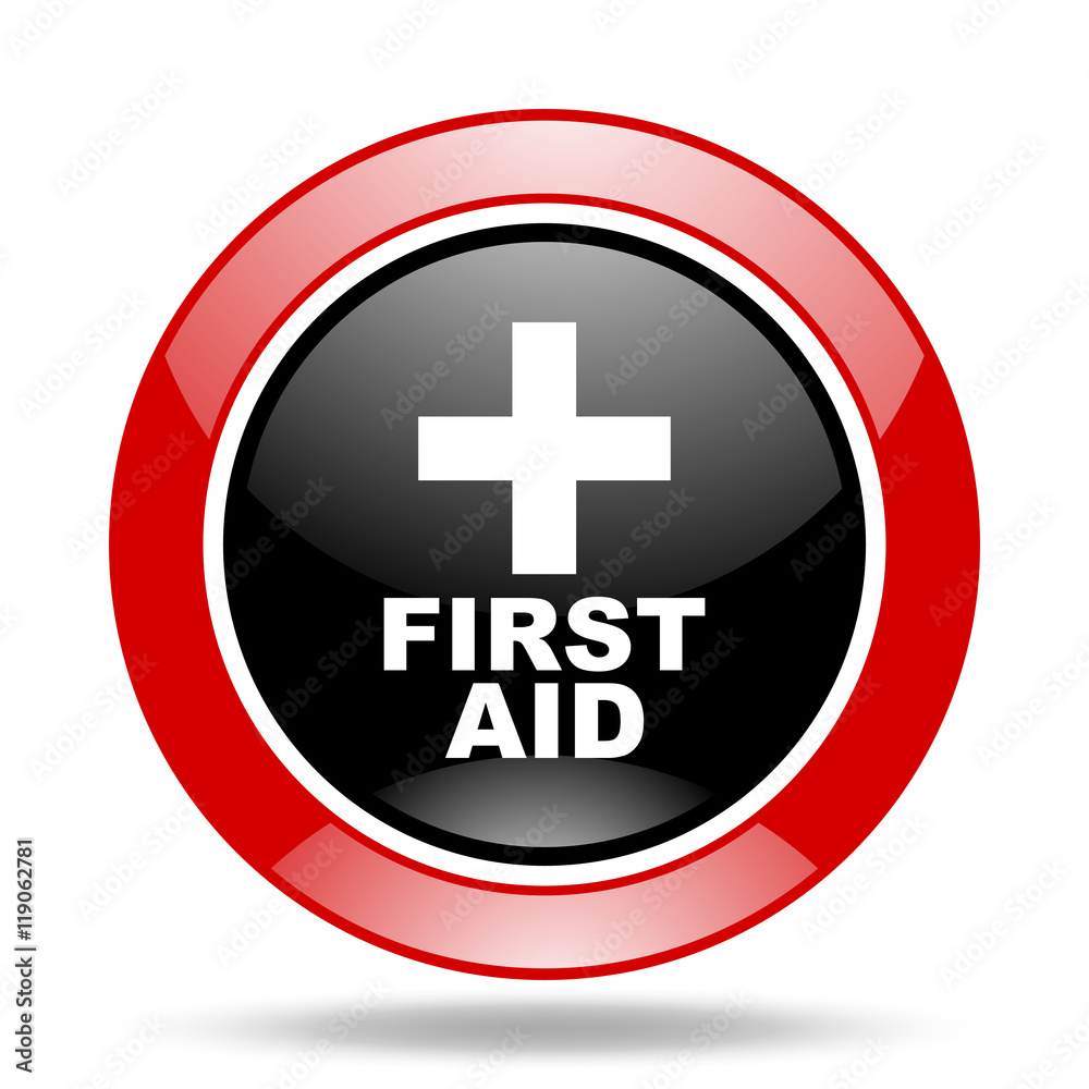 first aid red and black web glossy round icon first aid red and black web glossy round icon