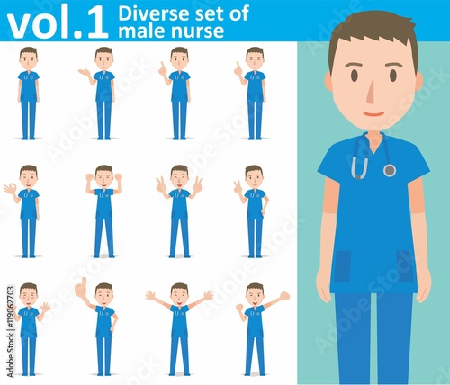 Diverse set of male nurse on white background , EPS10 vector format vol.1