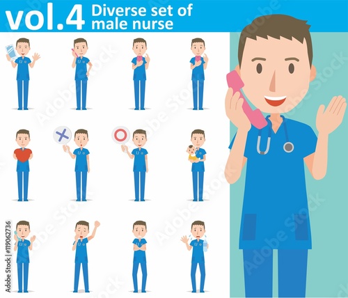 Diverse set of male nurse on white background , EPS10 vector format vol.4
