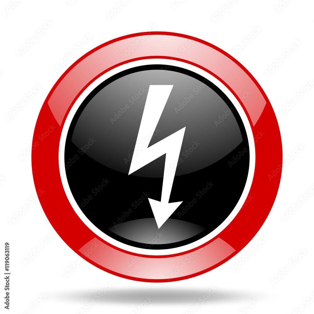 bolt red and black web glossy round icon