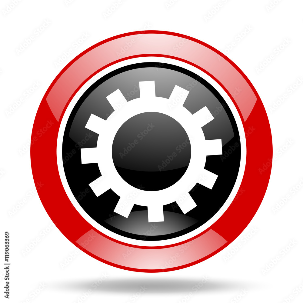 gear red and black web glossy round icon