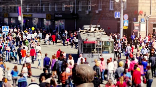 Blurred crowd of people walking on the street. 3840x2160
