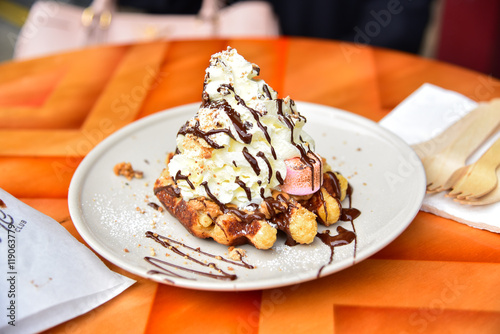 Belgian Waffles with Marshmallows and Whipped Cream