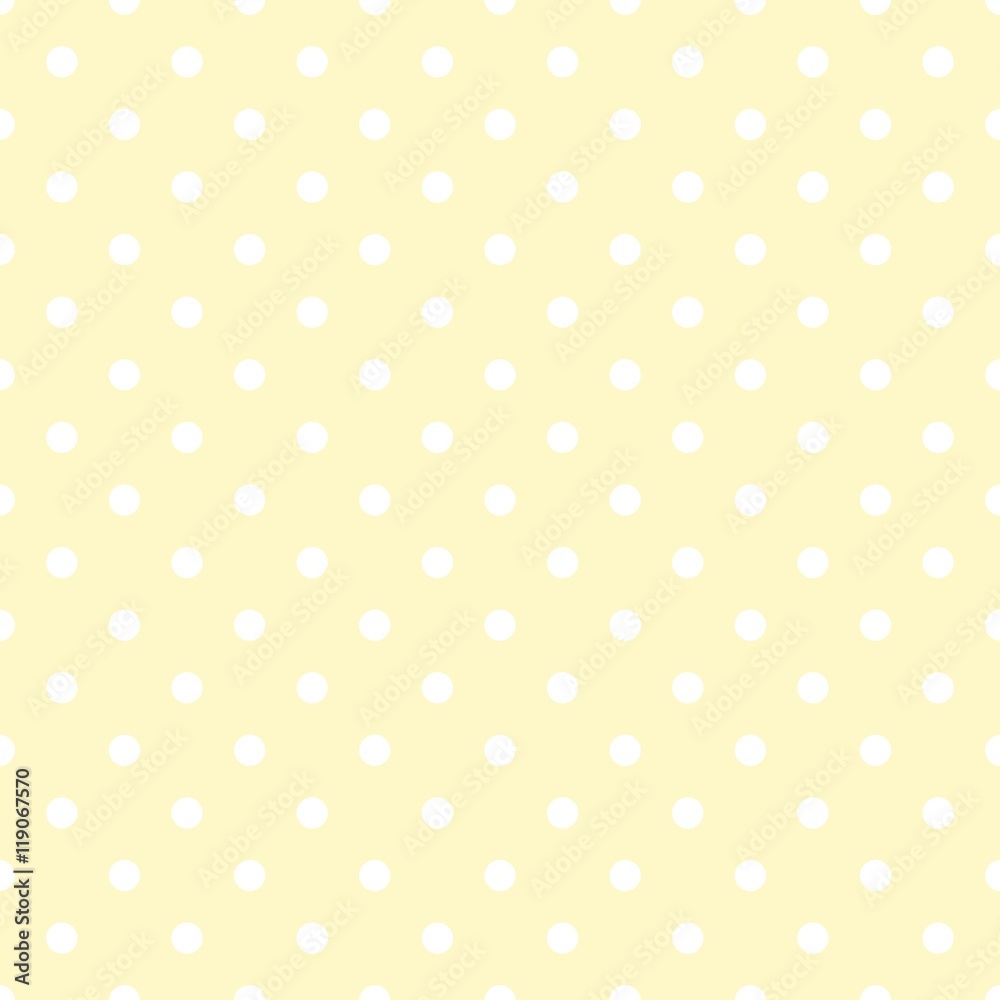 Tile vector pattern with white polka dots on yellow background