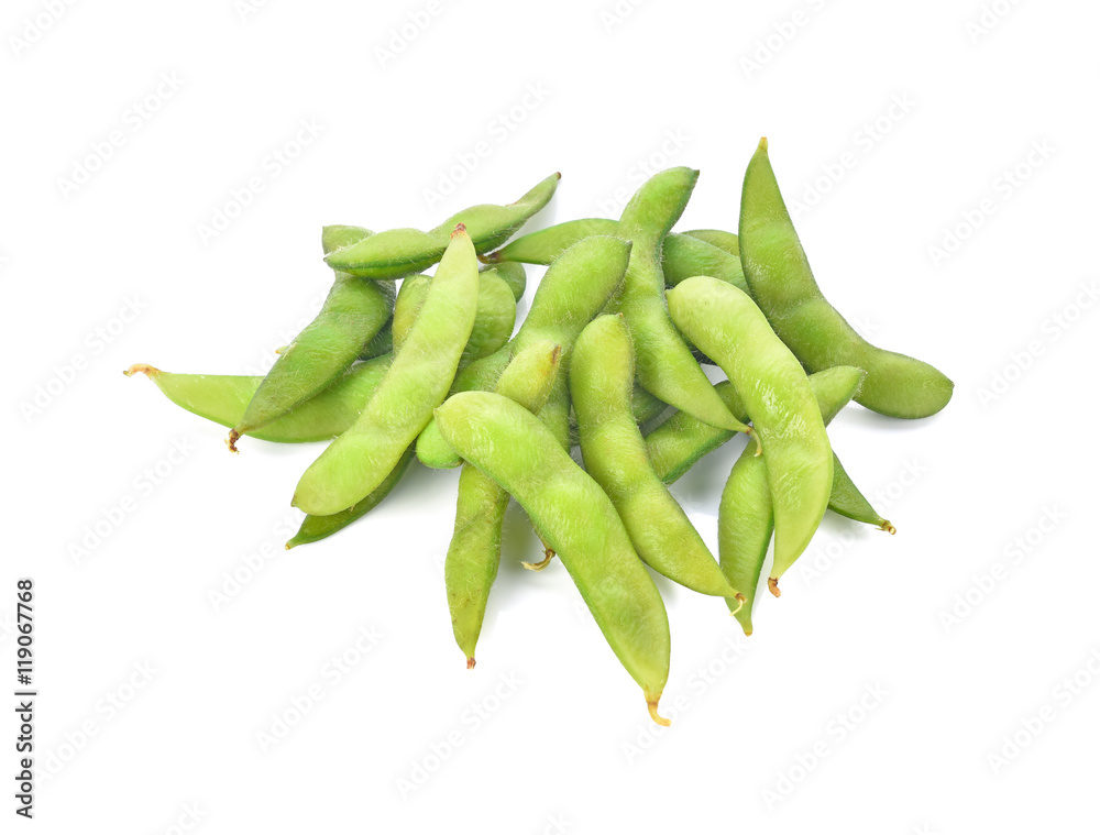 Green soybeans on white background Green soybeans on white background