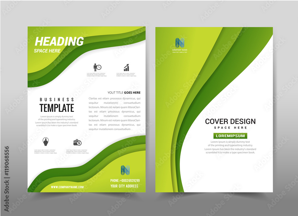 Green geometric shape design on background.Brochure template layout