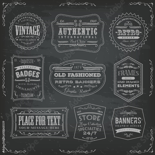 Vintage Labels Ans Signs On Blackboard