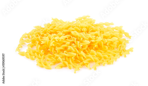 a pile of spiral pasta on white background,Closeup