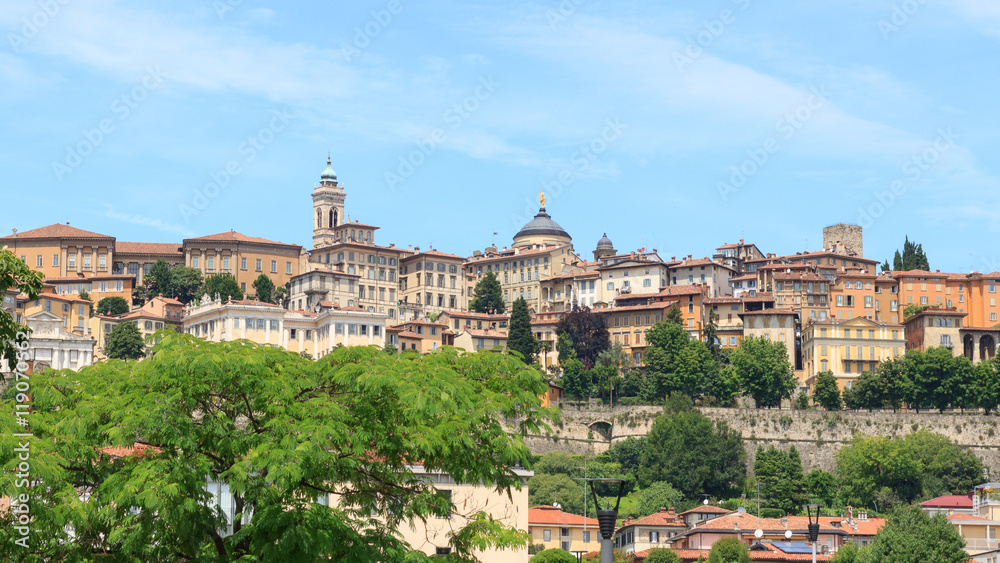 Panorama of upper city Citta Alta in Bergamo, Italy