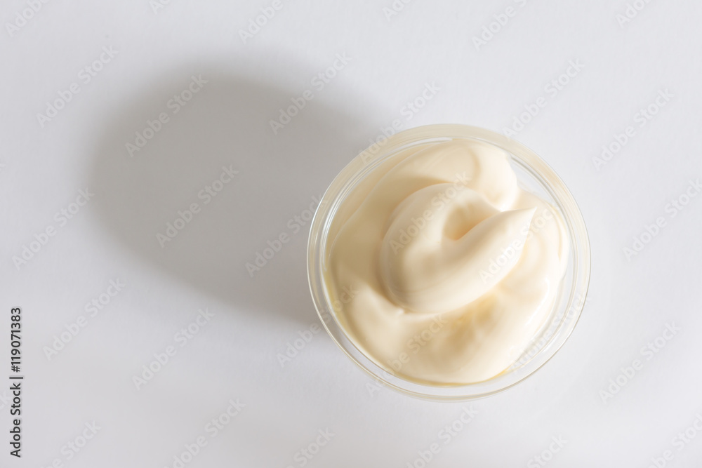 top view on mayonnaise, on a white background with shadow top view on mayonnaise, on a white background with shadow
