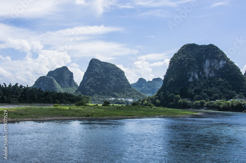 The Lijiang river and karst mountains scenery in autumn 