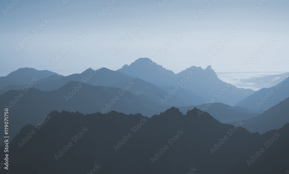 View of blue mountains abstract background. waves