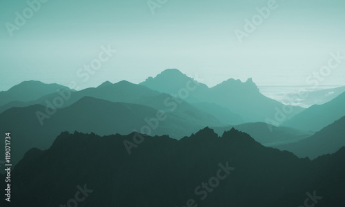 View of blue mountains abstract background. waves