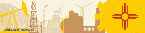 Energy and Power icons set. Header banner with New Mexico flag