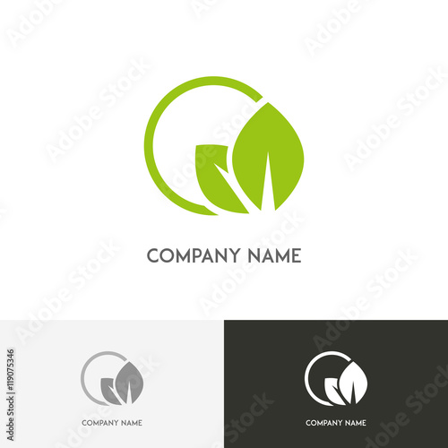 Nature logo - fresh green leaves in the round on the white background