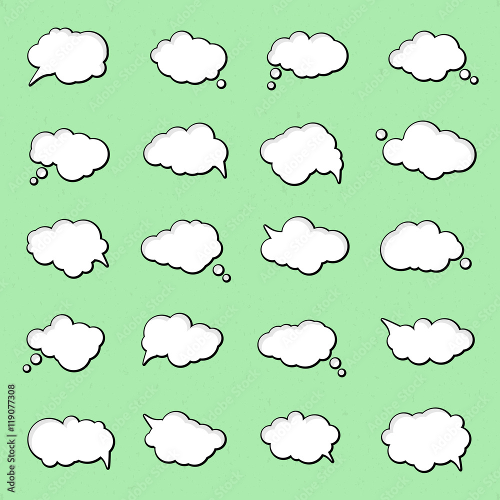 Set speech bubbles, pop art style. Think cloud, comic book Set speech bubbles, pop art style. Think cloud, comic book
