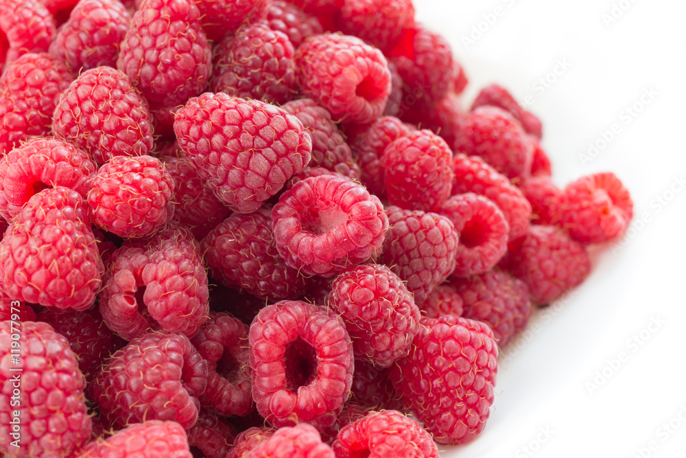 raspberries on white background - side view raspberries on white background - side view