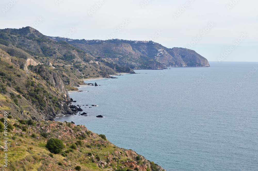 Acantilados, Maro, Málaga, costa, mar, paisaje, paisaje marítimo