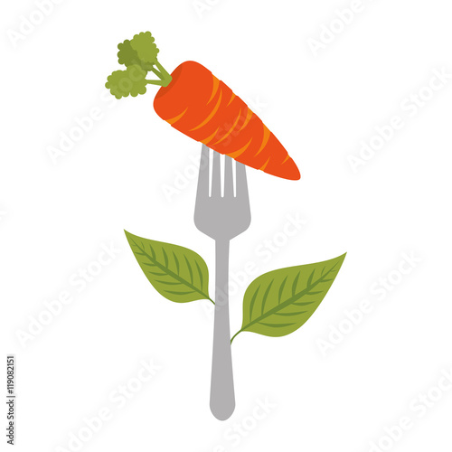 healthy food organic natural and nutritive fork carrot vegetables vector illustration