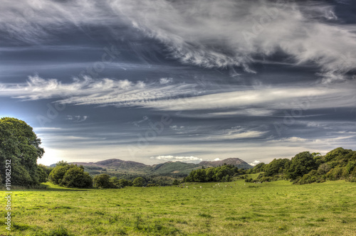 Cloudscape over Green Pasture Field near Auchencairn HDR